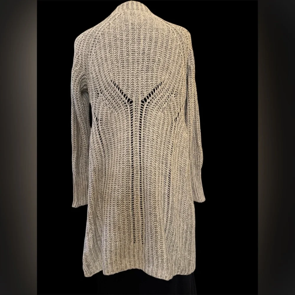 Anthro Moth Grey Open Front Chunky Knit Long Cardigan Cotton/Cashmere Blend SzS - Picture 4 of 15